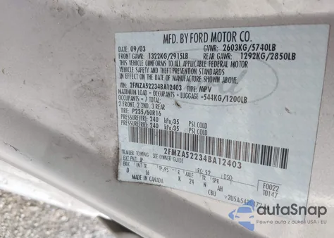 2004 Ford Freestar Sel z USA, uszkodzony, nr VIN 2FMZA52234BA12403